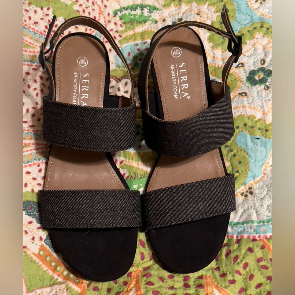 SERRA Black Denim Block Heel
